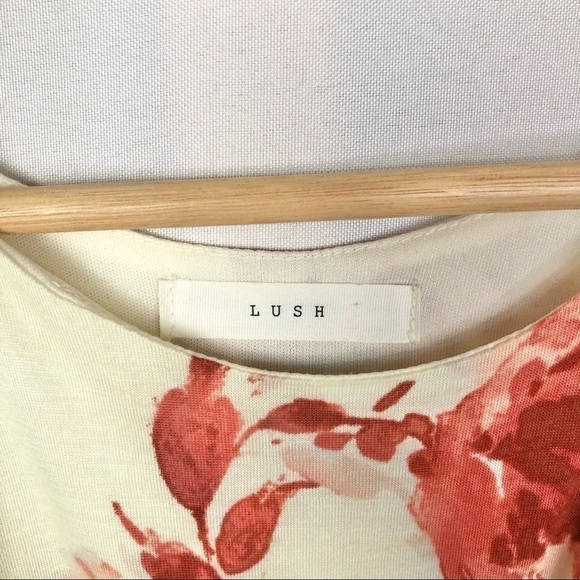 Lush Red Floral Ivory High Neck Long Maxi Dress With Side Slit S - Picture 6 of 6